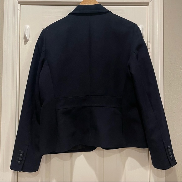 Talbots Blazer Women’s 14 Navy Logo Patch Buttons Preppy Classic Academia Office - Picture 2 of 11